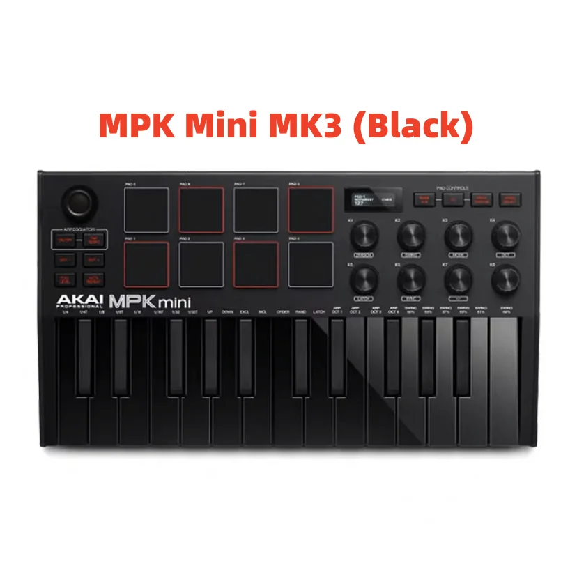 Teclado AKAI MPK Mini MK3 com Pads Retroiluminados, 25 Teclas e 8