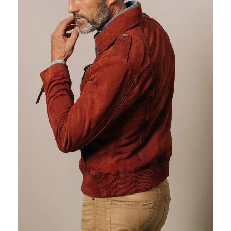 Men's Pure Dark Brown Suede Rider Slim Fitting Motorcycle Jacket Fashion Trend Jackets for Women