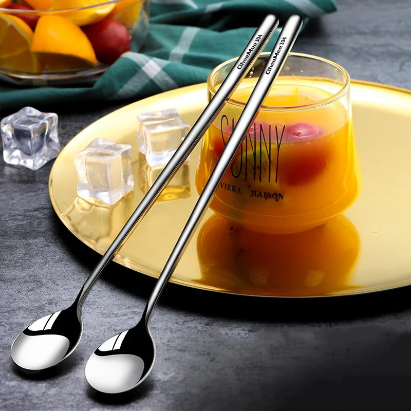 Stainless Steel Long Handled Spoon Teaspoon Coffee Stirring Spoon Ice Cream Honey Dessert Spoon Kitchen Tableware