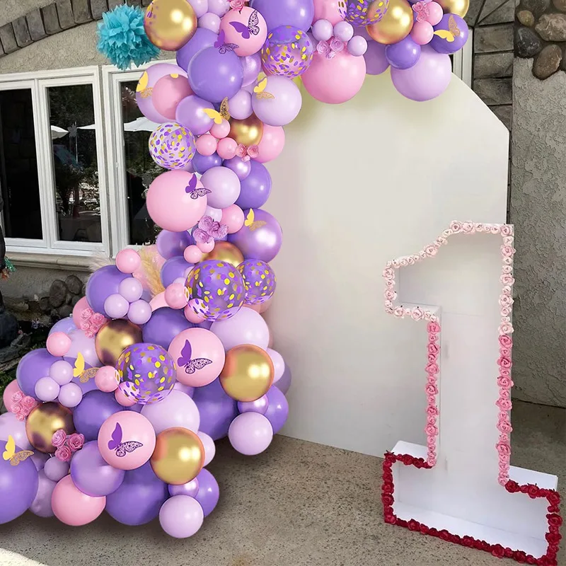 나비 핑크 보라색 풍선 화환 아치 키트 생일 파티 장식 어린이 베이비 샤워 라텍스 Ballon 체인 웨딩 파티 용품