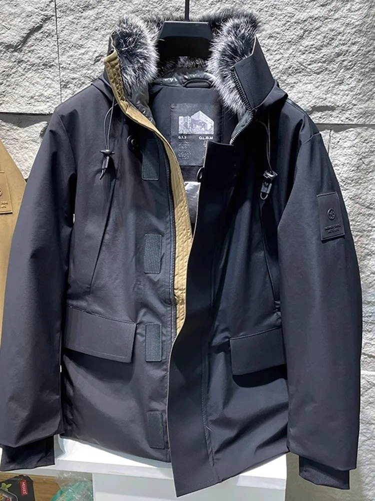 New 2023 Winter Thick Warm Mens Down Coat Removable Fur Collar Fashion Stand Collar Outside Casual Outerwear Male Windbreak Coat