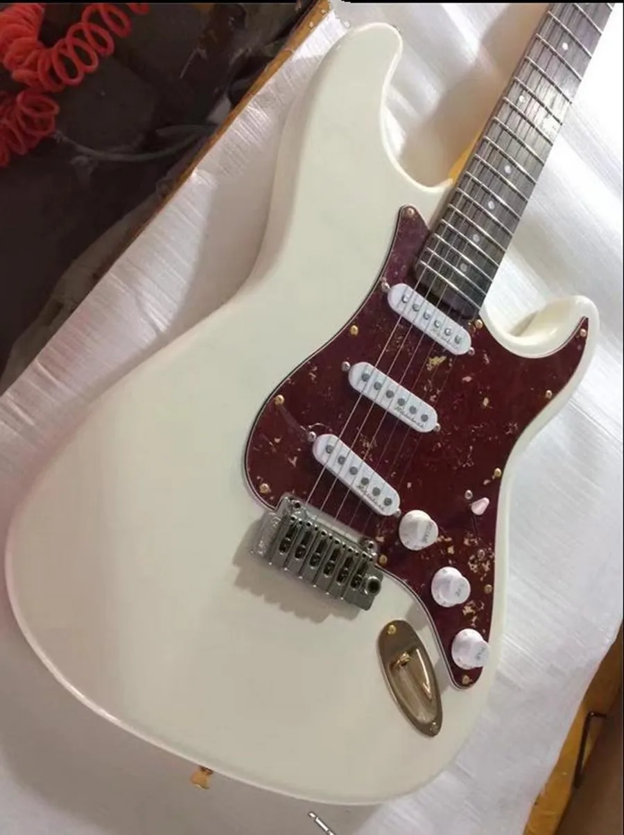 

ST электрическая гитара с кленовым грифом, корпус из красного дерева, белый цвет, высокое качество, бесплатная доставка