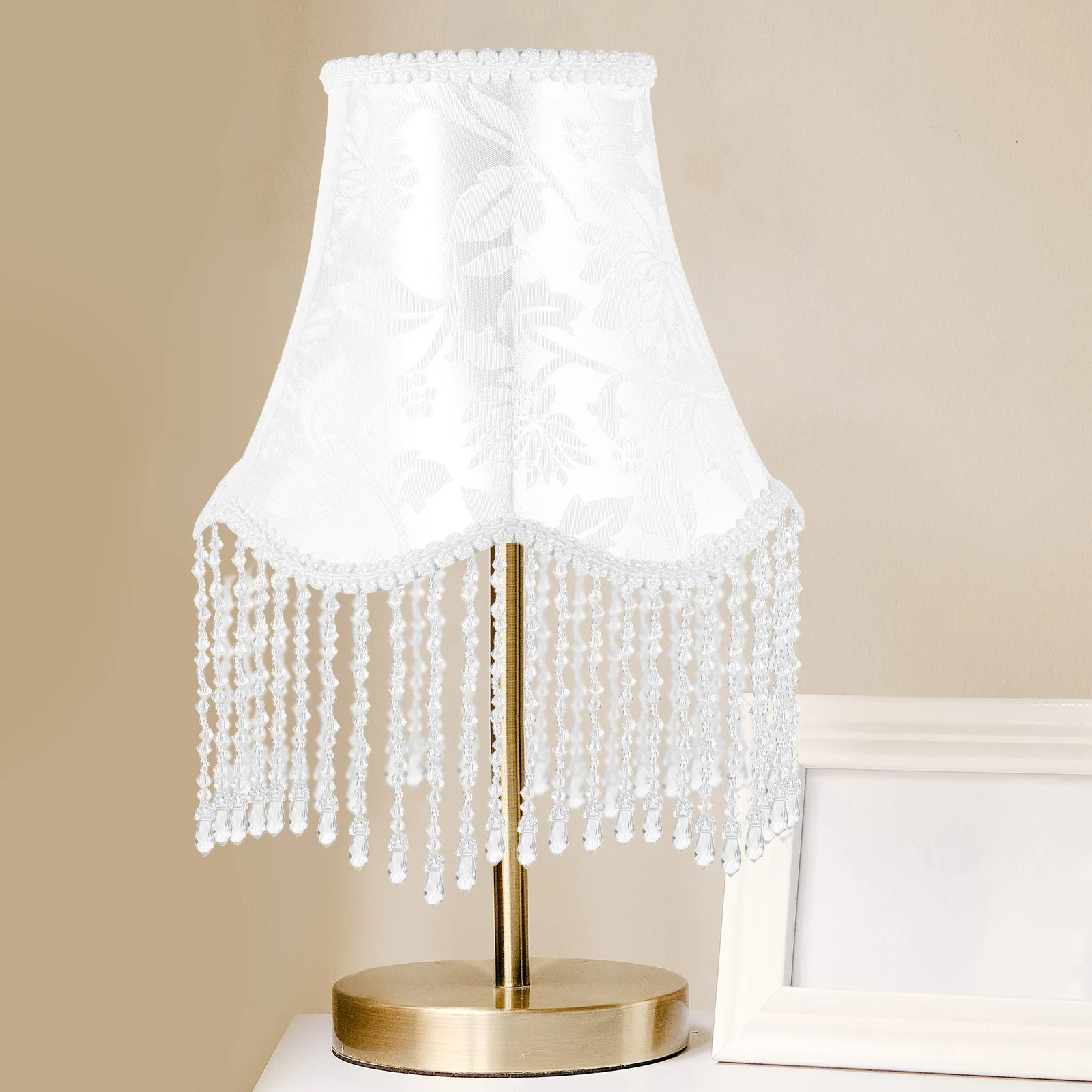 

Vintage Decor Palace Tassel Lampshade Delicate Western Shades Fabric Unique Desk Lampshades White Fringe for Hotel