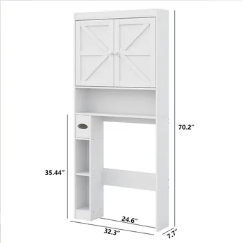 32.3" W Free Standing Toilet Shelf Space Saver With Anti-Tip Design and Adjustable Bottom Bar Bathroom Furniture White Crystal 2