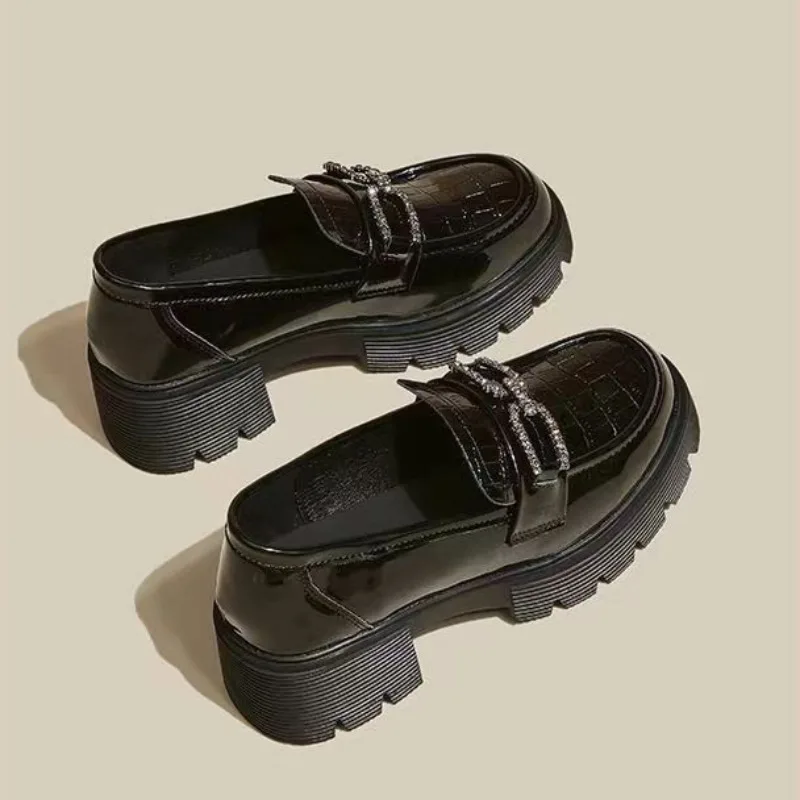 Woman Pumps Loafers Cute Kawaii Platform Shoes For Women Fashion Leather Casual Block Heel Round Toe Chunky Heels Popular Shoe A 5