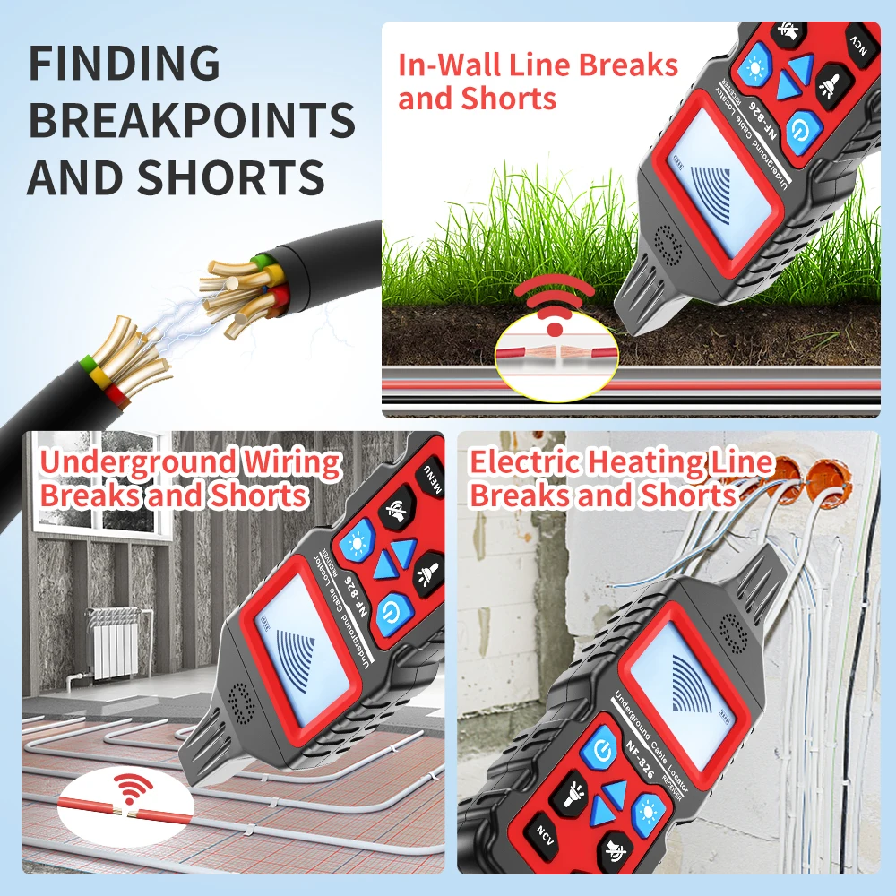 Noyafa NF-826 Wire Tracker Portable Telephone Cable Locator Underground Pipe Detector Professional Cable Finder 5