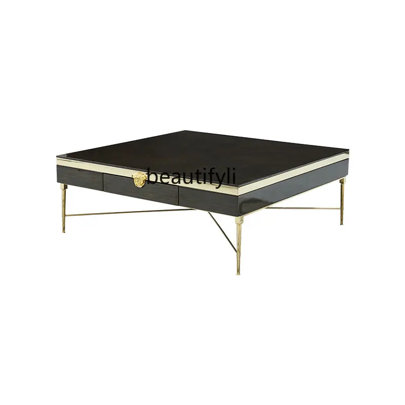 yj Italian-Style Light Luxury Coffee Table Living Room Home Small Table Modern Minimalist Tea Table Ebony