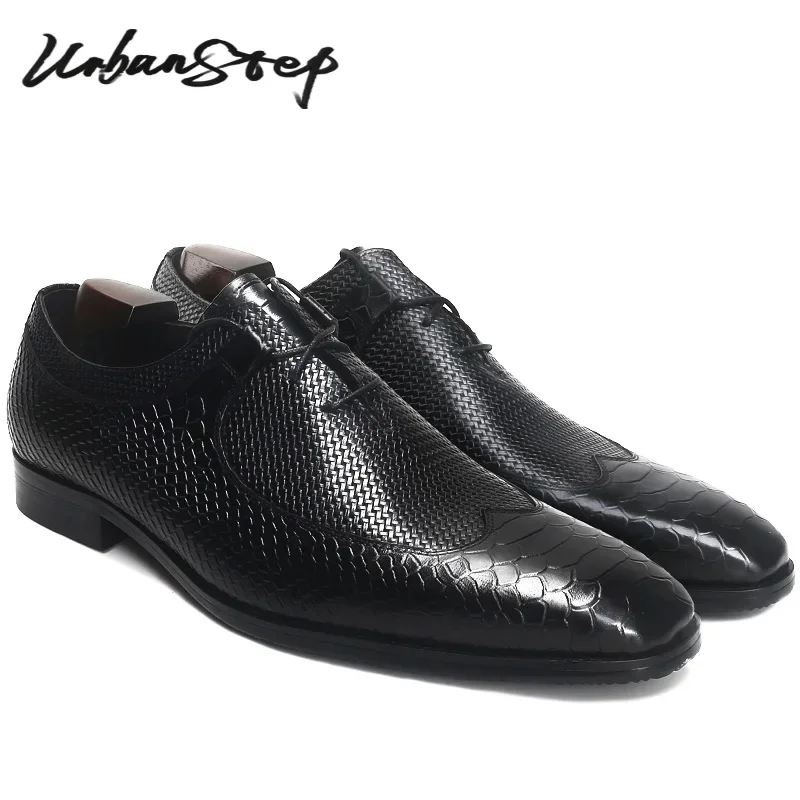 

LUXURY BRAND MEN OXFORD SHOES LACE UP BLACK SNAKE PRINT CASUAL MENS DRESS SHOES WEDDING OFFICE BANQUET LEATHER SHOES MEN