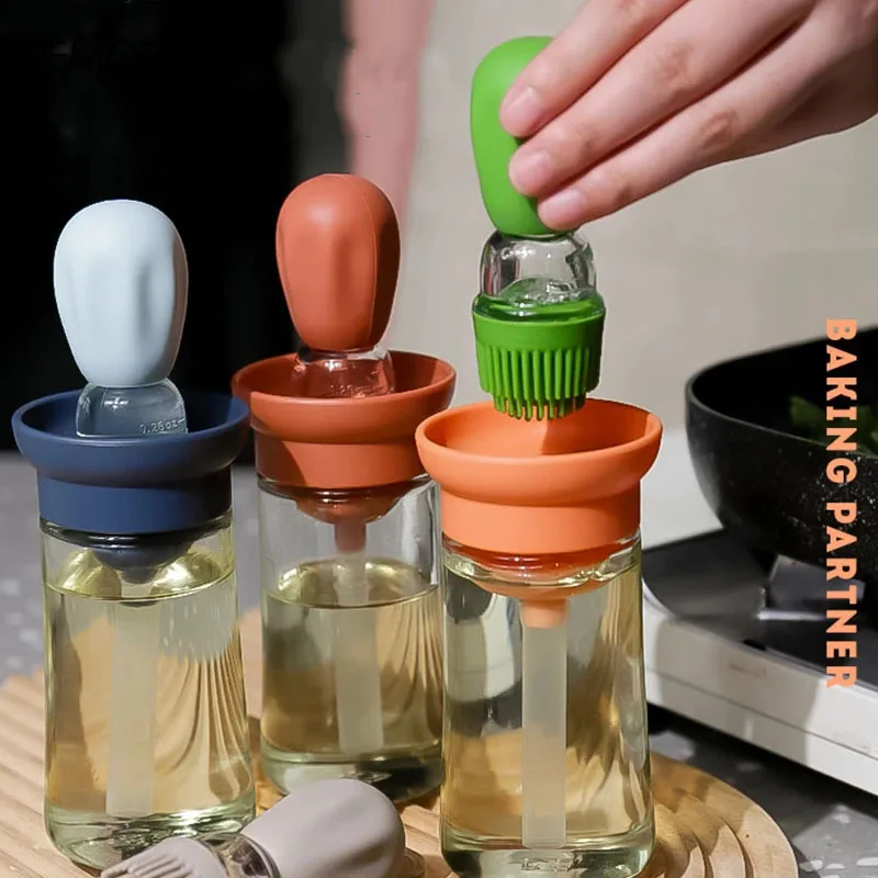 Oil Sprayer Oil Bottle Oil Bottle Brush Oil Brush Silicone Basting Brush 150ml Baking Oil Bottle Silicone Glass Oil Container With Brush Barbecue Spray Bottle Dispenser For Kitchen BBQ