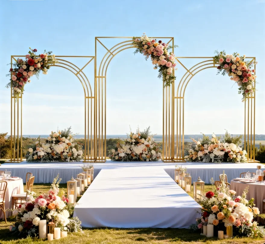 Gold-Plated Curved Multi-Bar Arch Screen Frame for Wedding Party ...