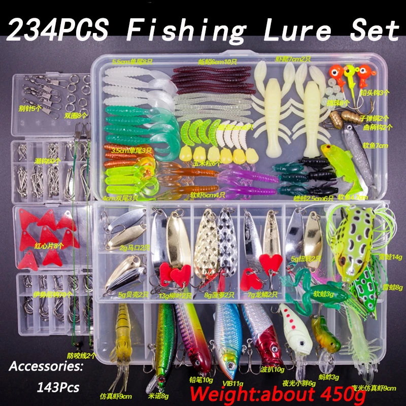 Fishing Lure Kit Soft and Hard Bait Set Gear Layer Minnow Metal Jig Spoon  For Bass Pike Crank Tackle Accessories with Box