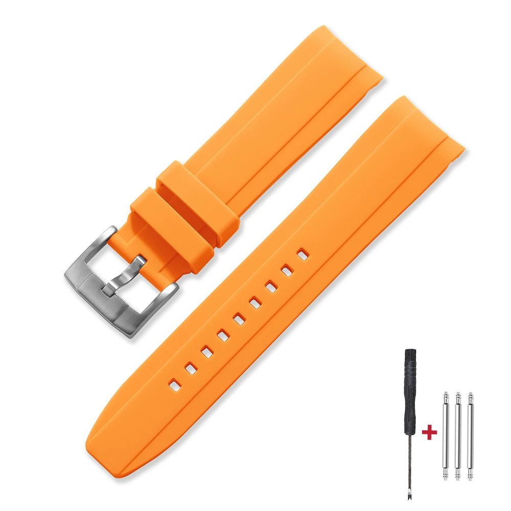 Curved End Silicone Sports Watch Band - Soft, Waterproof Rubber Wristband