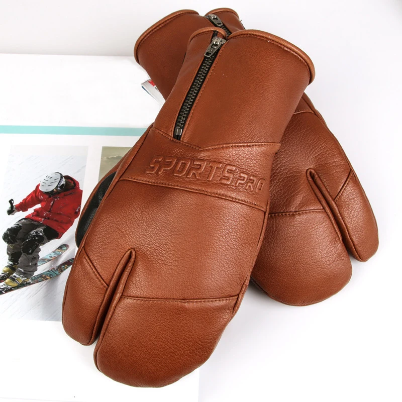 New Winter Ski Gloves Goatskin Leather Mittens  Snowboard Gloves Plus Velvet Warm Men's And Women's Cold-proof Gloves 3
