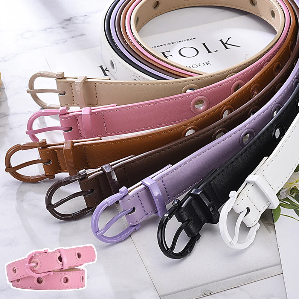 

Fashion Pu Leather Soild Color Waist Belt Hollow Out Holes Belts Alloy Pin Buckle Straps Adjustable Size DIY Men Women Waistband