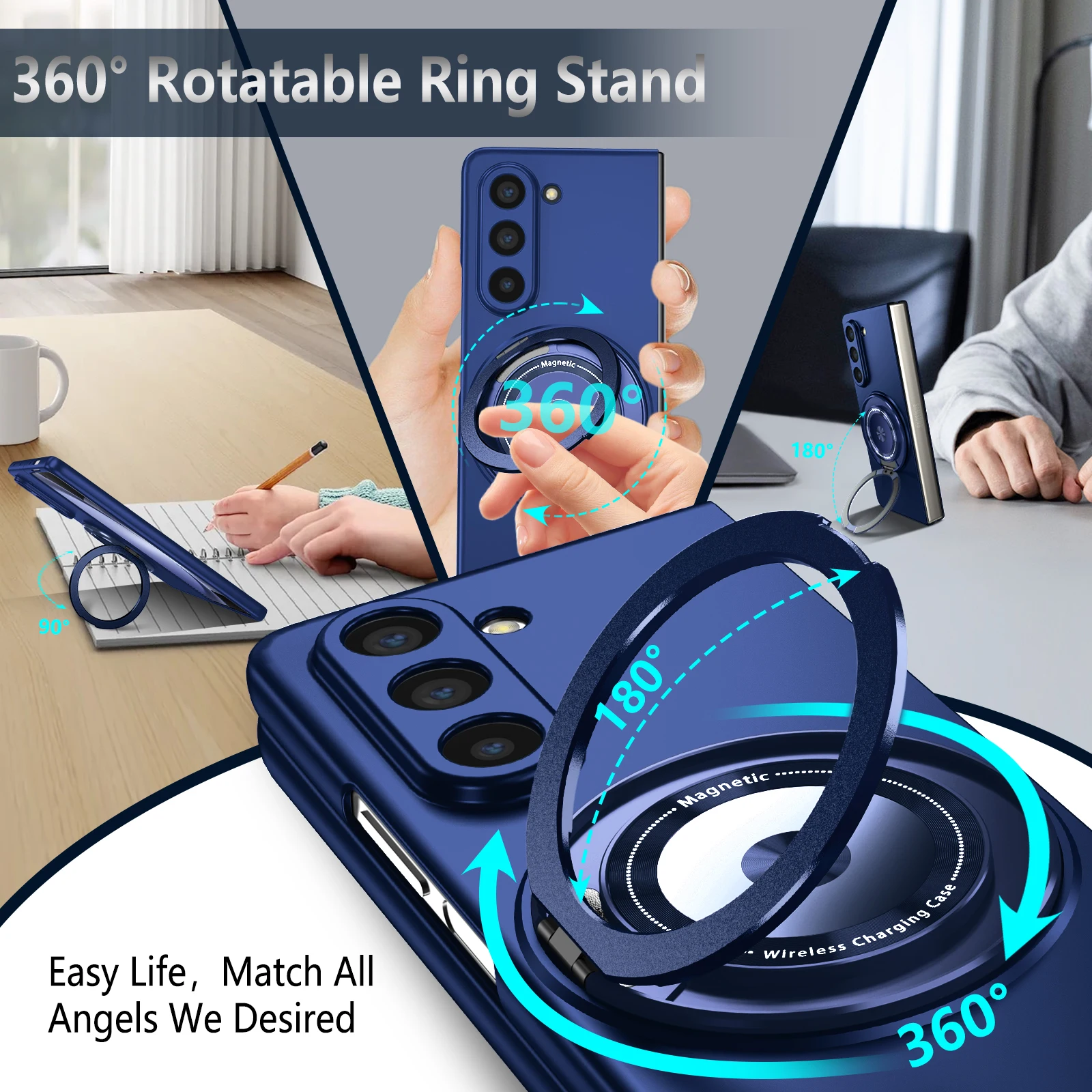 Magnetic Wireless Charging Case with 360° Rotating Stand Holder - Protective Cover