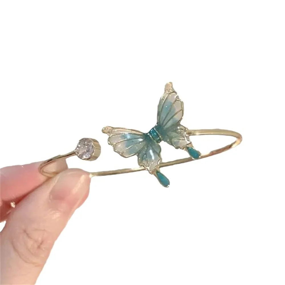 Forest Butterfly Zircon Open Bangle Bracelet Fashion Design Insect Bracelet Daily Matching Jewelry Gift