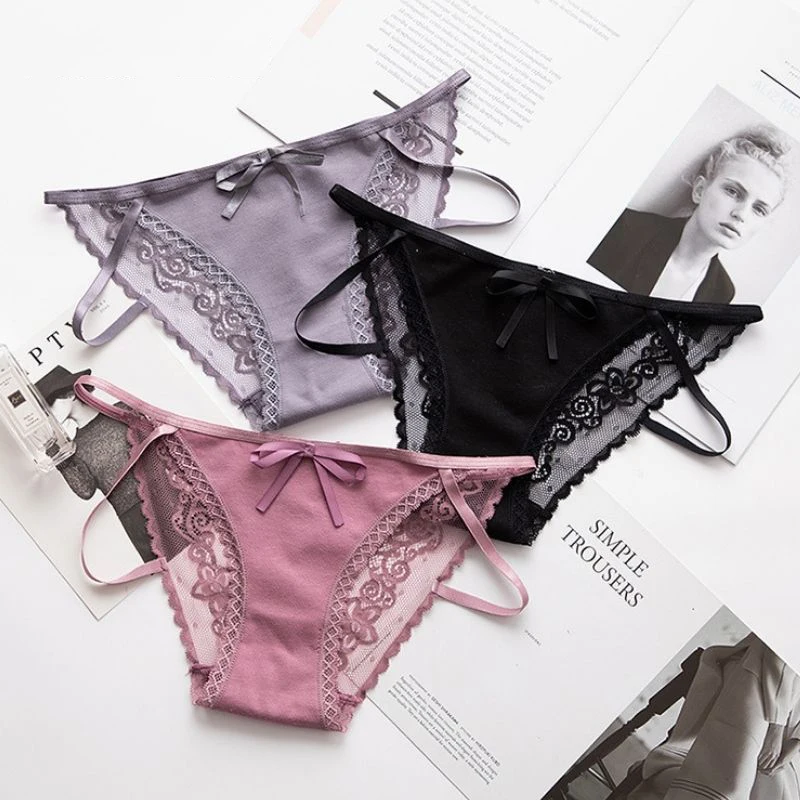  Woman Bow Panties New Comfortable Bow Thin Traceless Lace Sexy Brief Girl Underwear Soild Color Sexy Panties Woman High Quality 