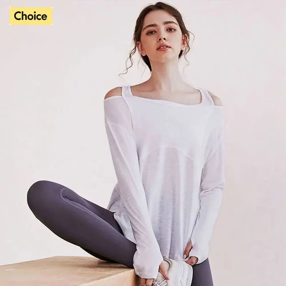 Long Sleeve Yoga Shirts for Women Loose Sports Tee Crop Top Sportswear Gym Fitness Wear Workout
