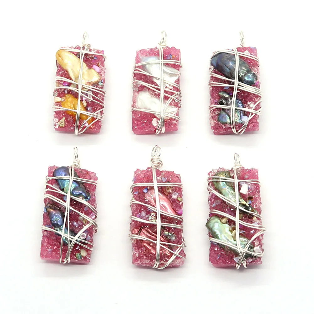 

1pcs Natural Stone Resin Freshwater Pearl Rectangle Pendant For Glamour Ladies DIY Necklace Earrings Accessories Gift Party