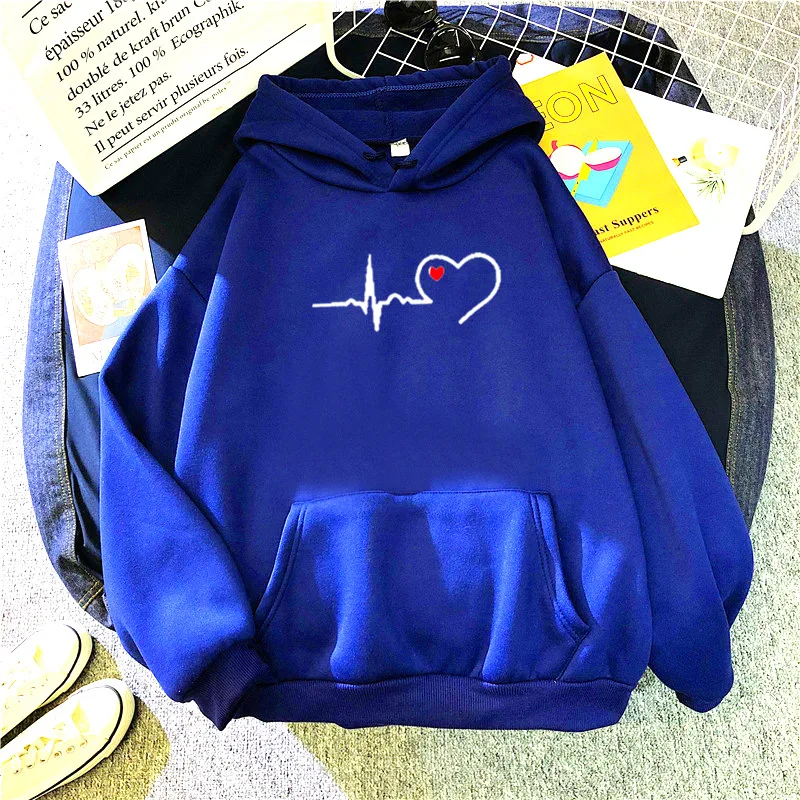 cute sweatshirts Harajuku Casual Women Hooded Hoodies Heartbeat Printed Sweatshirt Oversized Long Sleeve Korean Style Pullover Loose Streetwear matching hoodies