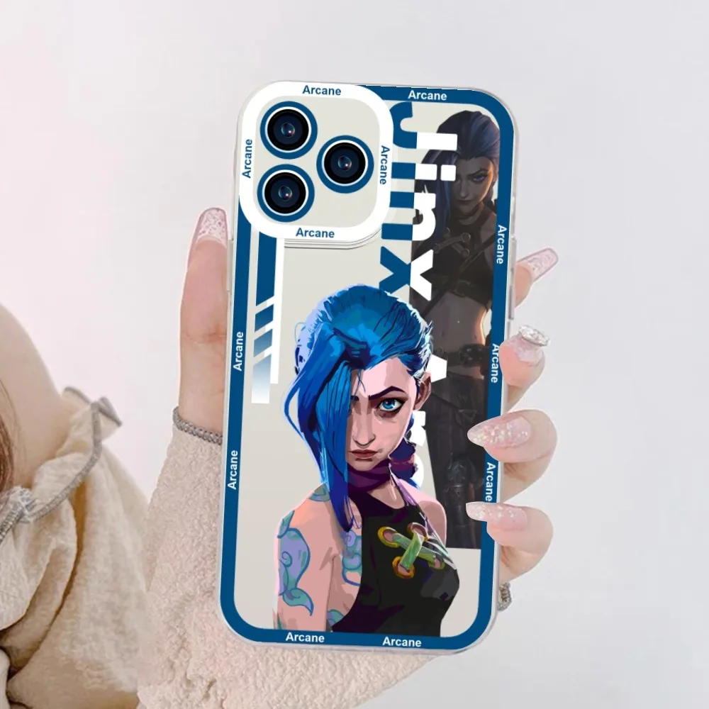 Funda de teléfono Arcane Jinx Anime para iPhone 11 12 Mini 13 14 Pro Max carcasa transparente