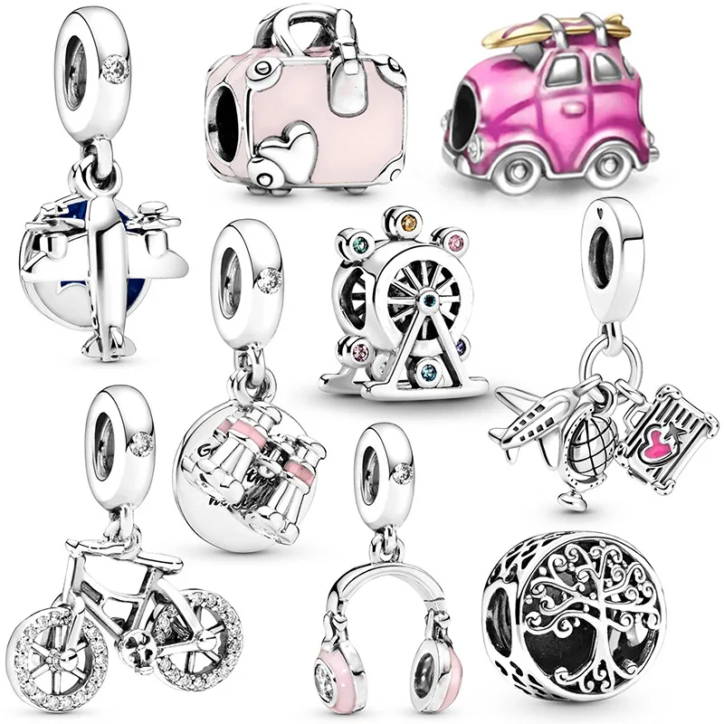 New Hot Sale Original Travel Bag Bicycle Headphone Beaded Fit Original Pandora Ladies Bracelet Accessories Gift