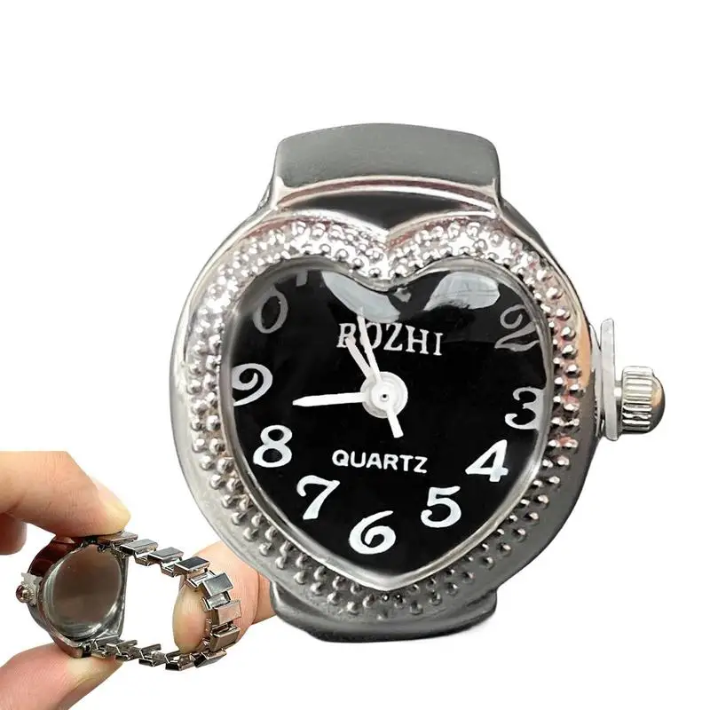 

Ring Finger Watches Finger Watch Heart Shape Quartz Round Ring Watch Stretchy Band Elastic Quartz Analog Finger Ring Watch For