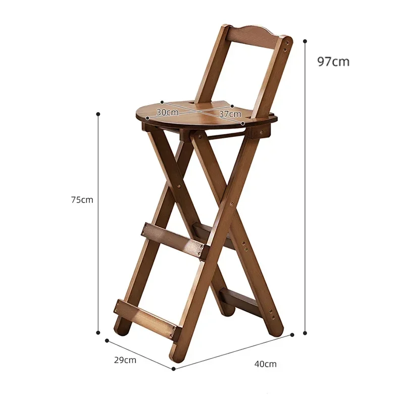 Bamboo Foldable Bar Chair Sturdy Portable Space Saving High Counter Stool with Backrest Dining Coffee Shop Nordic Furniture