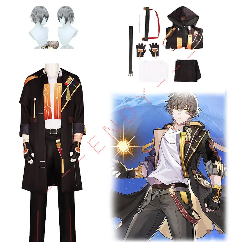 

Game Honkai Star Rail Protagonist Trailblazer Cosplay Costume Wigs Anime Men Uniform Suit Halloween Party Masquerade Costume Set