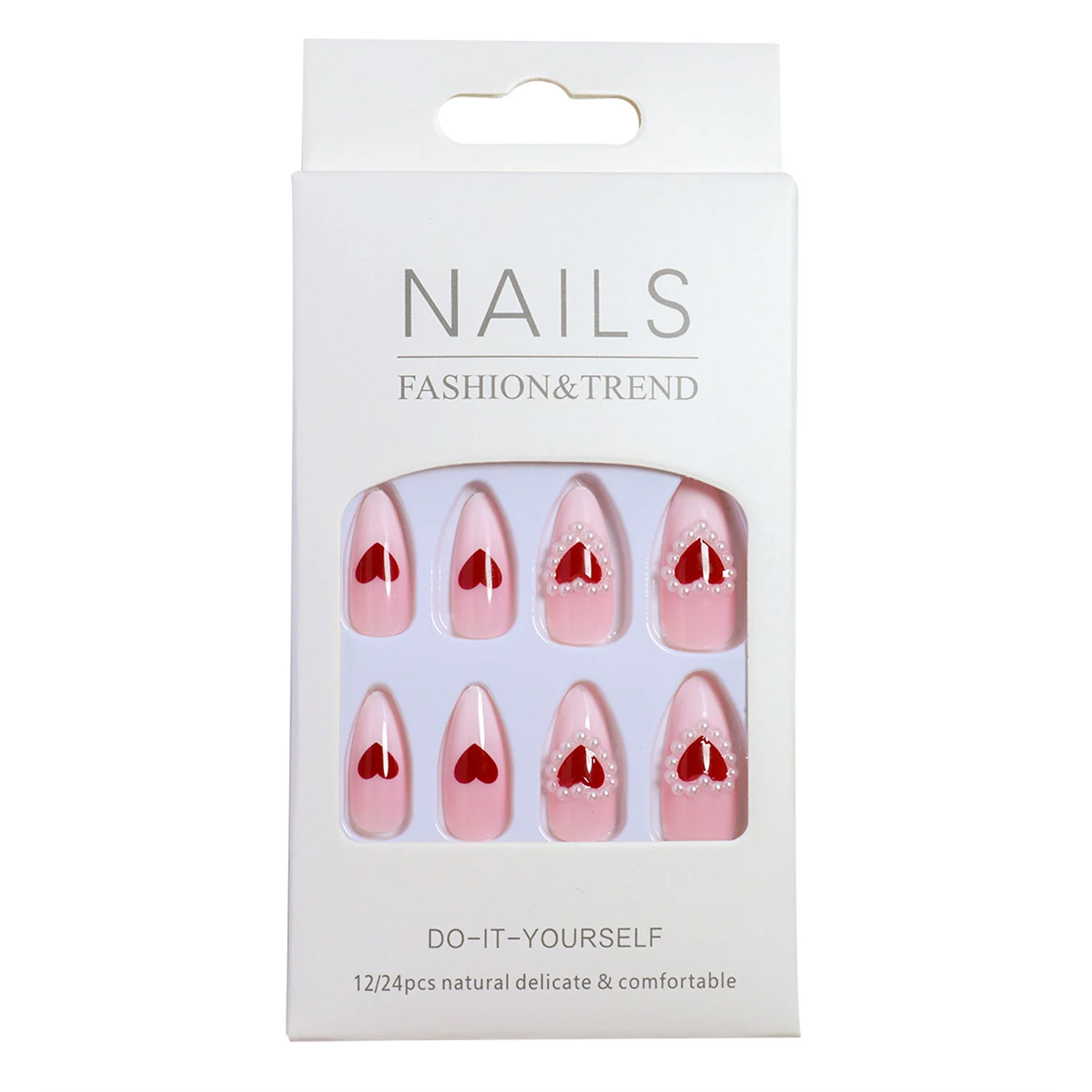 Unghie Finte Di Mandorle Rosa Con Cuore Stampate Con Unghie Con Bordo Innocuo E Liscio Per Gli Amanti Del Manicure E I Blogger Di Bellezza