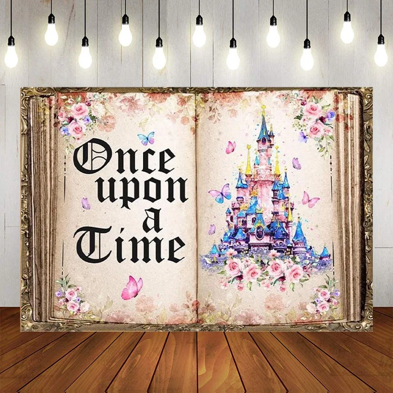 Una Volta Sullo Sfondo Del Tempo Libri Di Fiabe Castello Rosa Storia Floreale Vecchio Libro Sfondo Fotografico Banner Di Compleanno Di Nozze