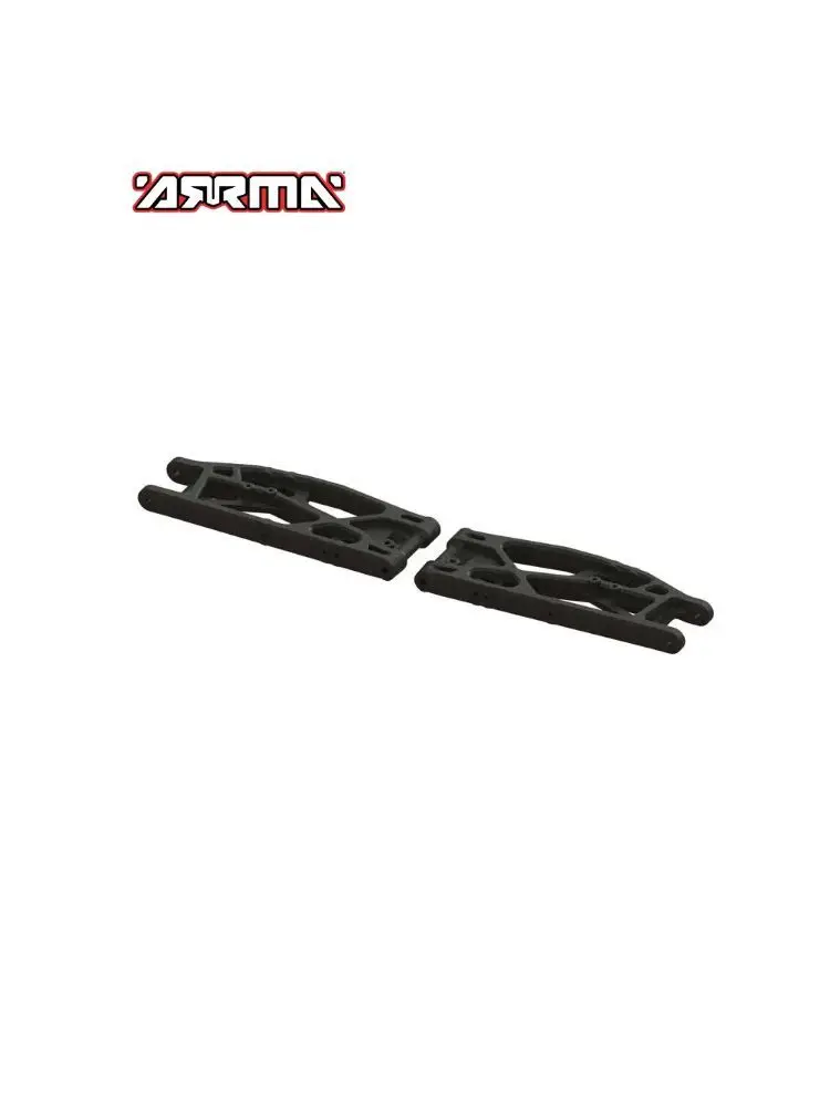 Bras de suspension inférieurs arrière ARRMA ARA330654 monté sur un châssis de voiture RC, 148mm, pièce renforcée.