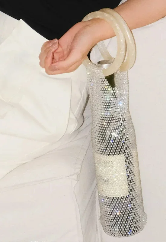 

Shiny Rhinestones Wine Bag Reusable Water Bottle Insulation Cup Bag Sparkly Beautiful for Travel Wedding Birthday Dinner Party