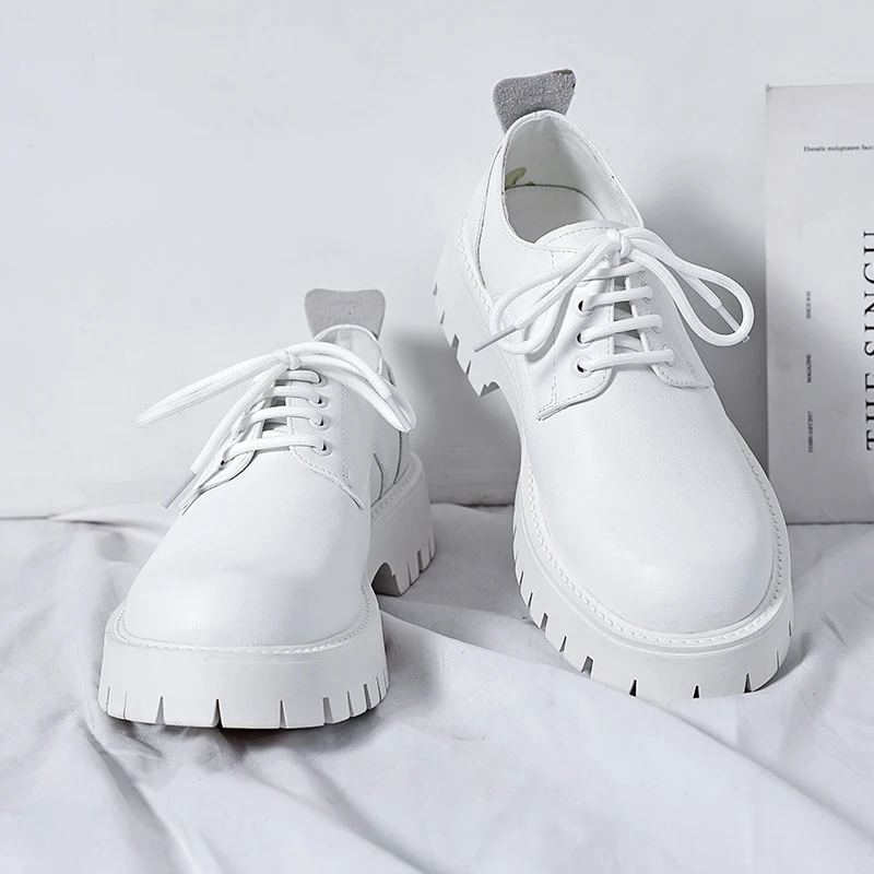 Italian Luxury Leather Shoes Thick Sole Comfortable Oxford Shoes Round Head Lace-up Smooth Shoes Formal Shoes Wedding Casual