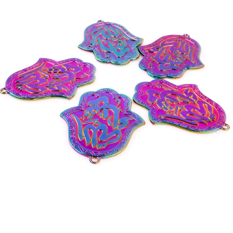 

5PCS Alloy The hand of Fatima Charms Pendant Accessory Rainbow Color Jewelry DIY Making Necklace Earring Metal Bulk Wholesale