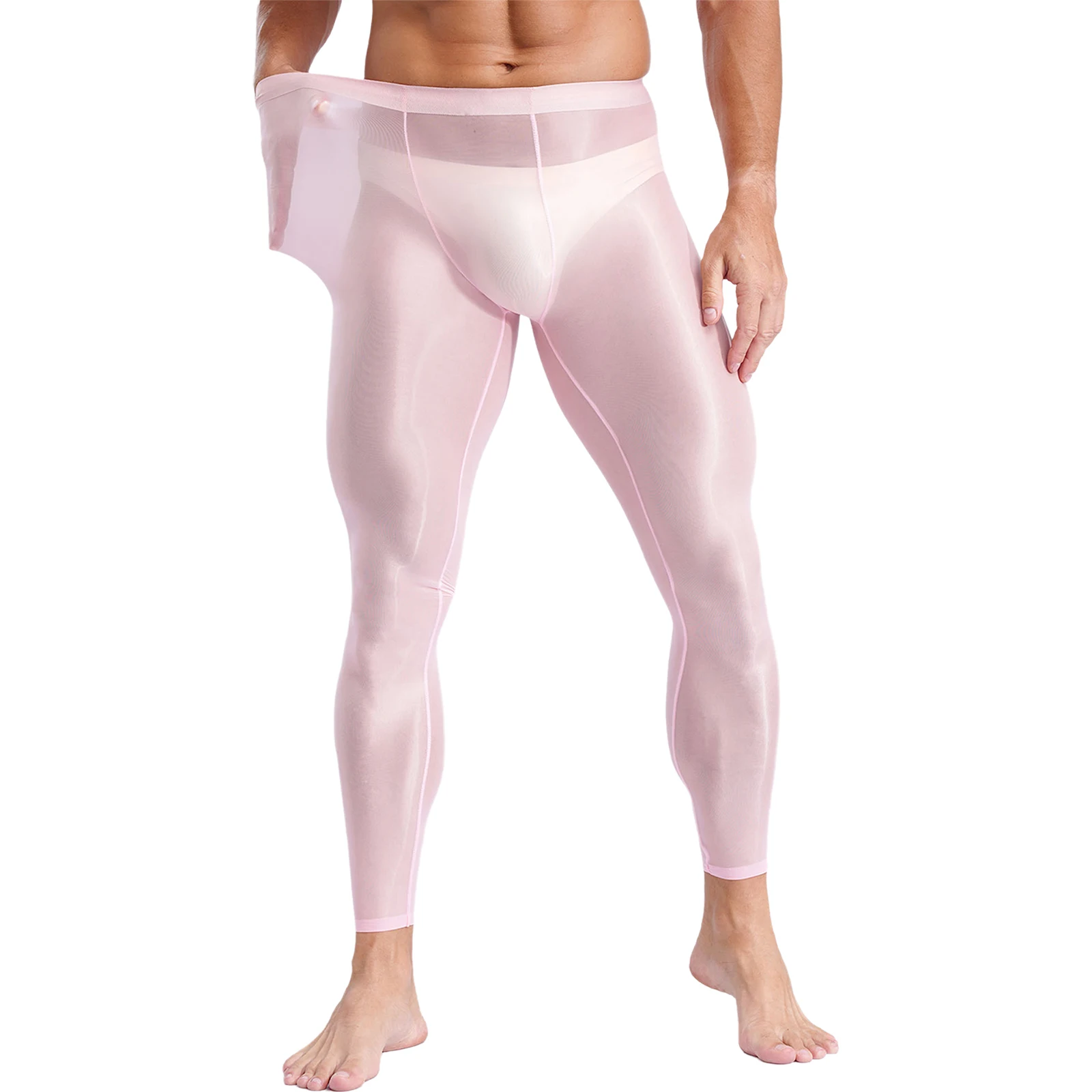 Mens Stretchy Ultra-Thin Leggings Ice Silky Yoga Fitness Leggings Bulge Pouch Tights See Through Pants for Gym Sports Workout S3024d8856fac43e3846f120862f8731c8