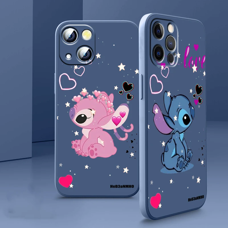 Liquid Rope Cover Disney Art Stitch Cool Love Phone Case For Apple iPhone 14 13 12 Mini 11 XS Pro Max X XR 8 7 SE 2020 Armour