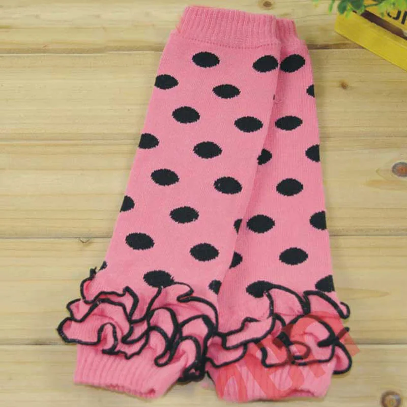 Cotton Pink Black White Red Grey Polka Dots Ruffle Baby Leg Warmer For Girls Boys