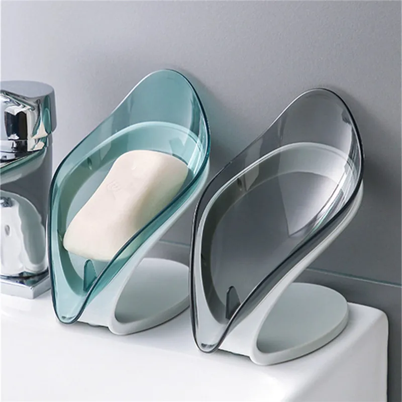 Soap Holder Suction Cup Soap Dish Box For Bathroom Shower Soap Holder with Drain Portable Leaf Shape Toilet Laundry Rack Tray For Basin