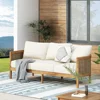 Outdoor Acacia Wood Wicker 3 Seater Sofa, Patio Furniture Conversation Set for Backyard 1
