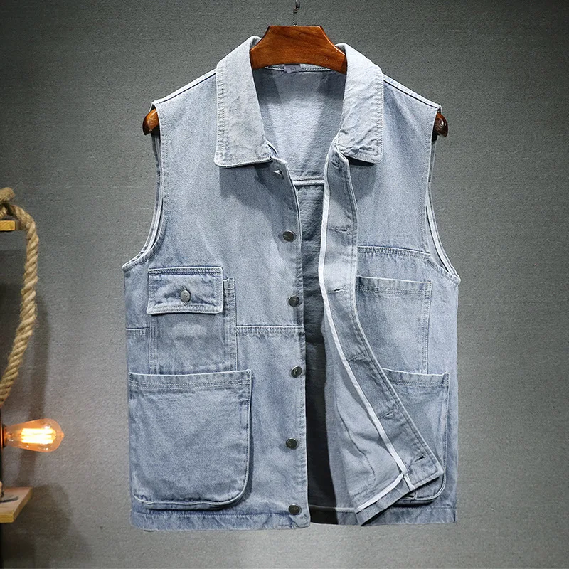 

2022 Men's Autumn Casual Loose Multi-Pocket Workwear Denim Vest