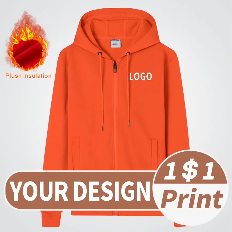 

Customized logo for autumn and winter hoodies Fashionable zippered jacket with embroidered logo Team Long Sleeve Work Suit Print