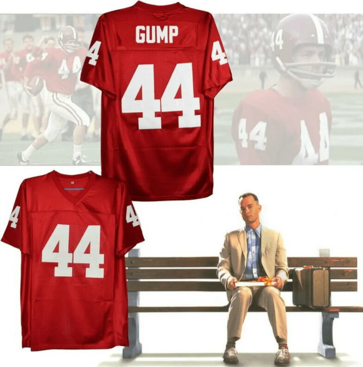 Vintage Forrest Gump #44 Tom Hanks Alabama Football Jersey Stitched Jersey