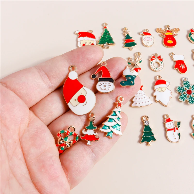 20Pcs Christmas Tree Snowman Bow Snowflake Charms Pendants Jewelry Making  Accessories DIY Xmas Tree Decor