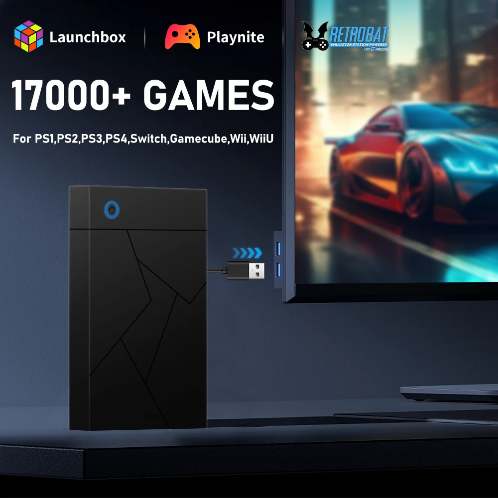 

3TB Gaming External Hard Drive With 17000+ Games For PS4/PS3/PS2/Gamecube/Wii/Wiiu/Saturn Plug and Play for WIN PC 3 System in 1