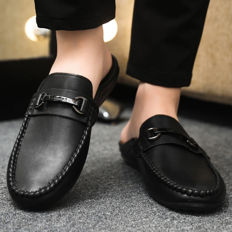 Plus Size 45 46 Offene, lässige Halbschuhe für Herren, Pantoletten, Loafer, Hausschuhe, geschlossene Zehenpartie, Sandalen zum Hineinschlüpfen_voghion.com