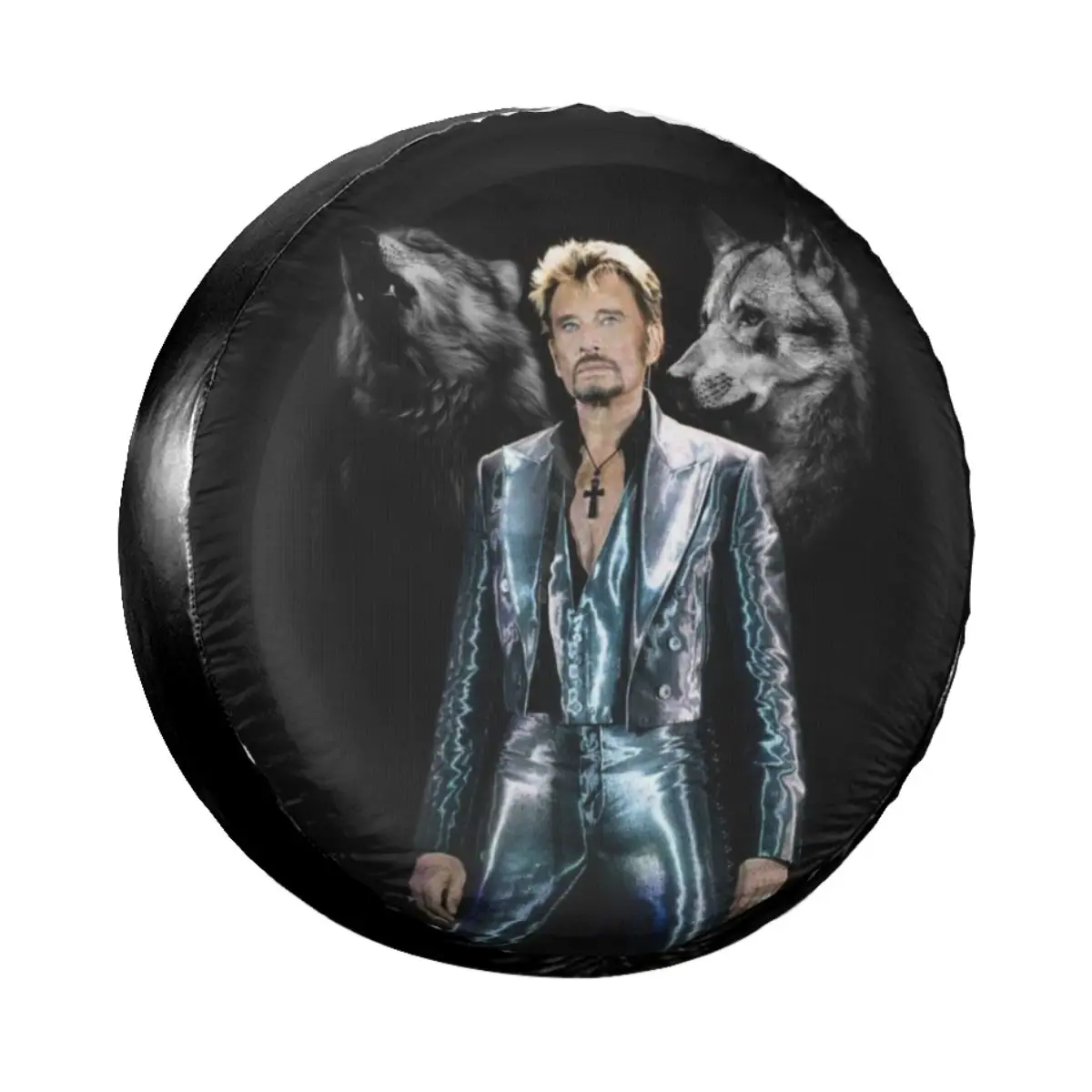 

Johnny Hallyday With Wolf Spare Tire Cover for Jeep Pajero French Rock Singer Car Wheel Protectors Accessories 14" 15" 16" 17"