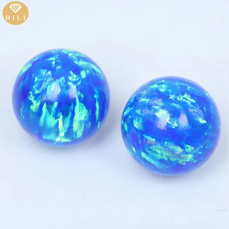 2Mm 3Mm 4Mm 5Mm 6Mm Con Foro Pieno/Mezzo Foro/Senza Foro Forma A Sfera Sintetica Op05 Perlina Opale Di Fuoco Blu