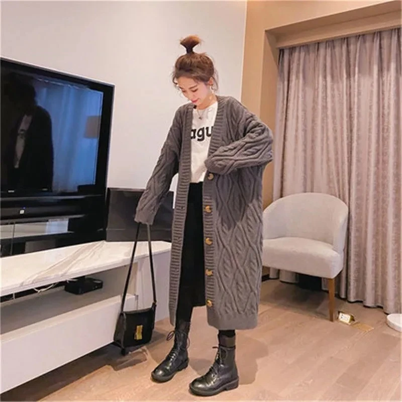 

2023Long Cardigan Women Sweater Autumn Winter long sleeve Knitted Sweater Femme Jacket Loose Ladies Twist Sweaters Cardigans New