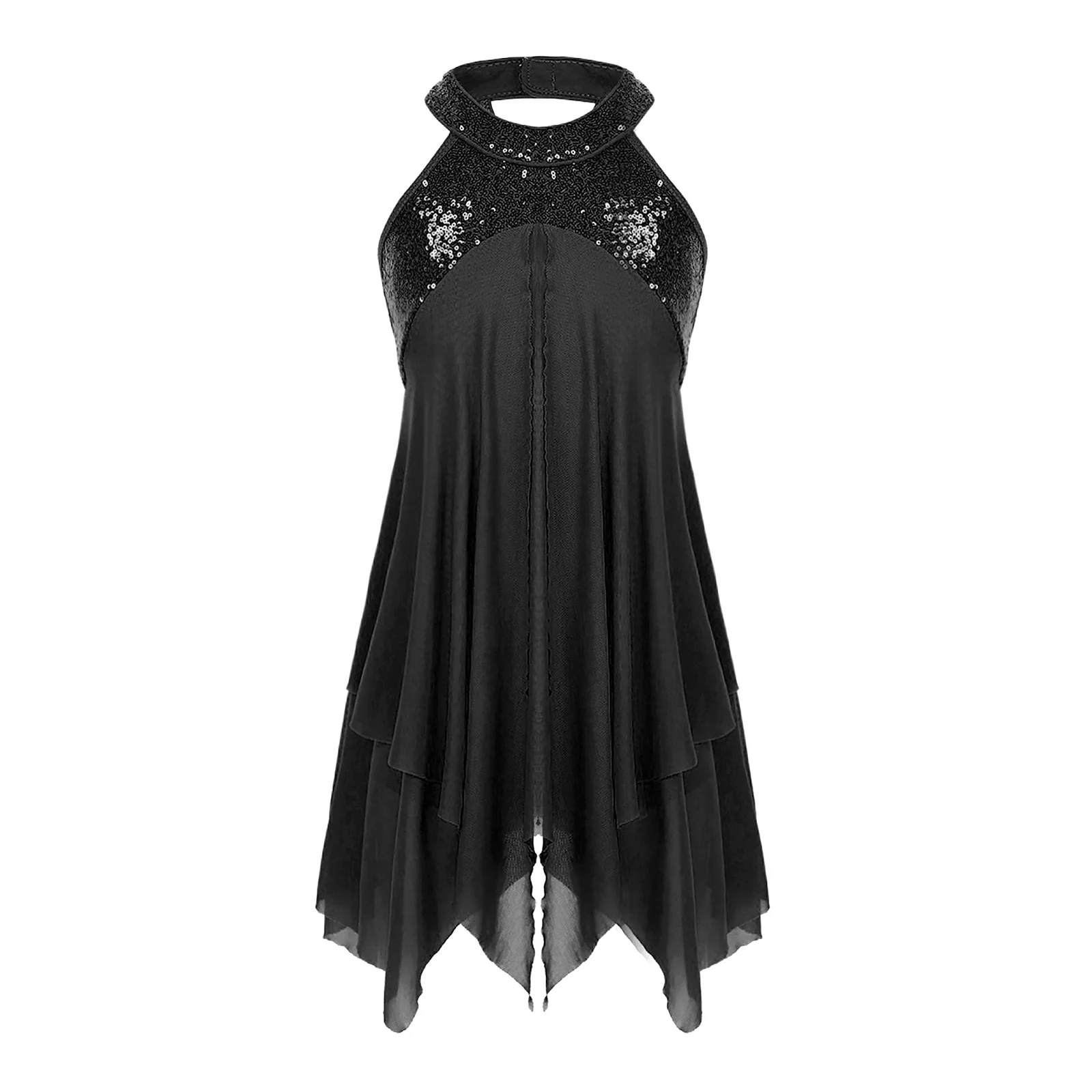 thumbnail image 1 of Traje de ballet para niñas, leotardo de gimnasia con lentejuelas y cuello halter, vestido de tutú, faldas de práctica de danza contemporánea, vestido de baile con tutú de bailarina, 1 of 5